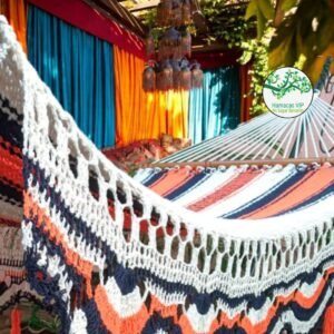 Hamaca azul marino , blanco y naranja cod0174