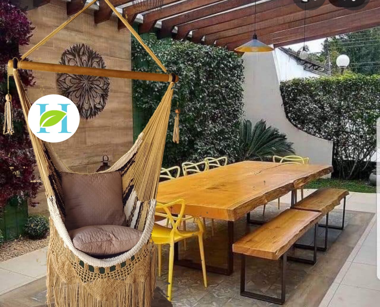 Silla colgante enmechada en caqui cod0237